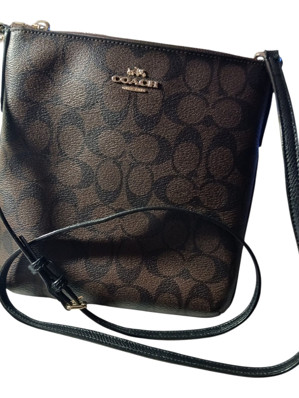 Coach Brown and Black Signature Crossbody Bag